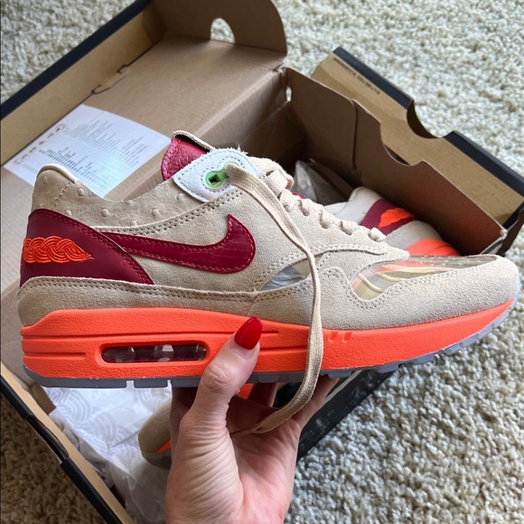 Nike x CLOT Air Max 1 Kiss of Death 2021 Tan Orange Sneakers - Picture 1 of 14